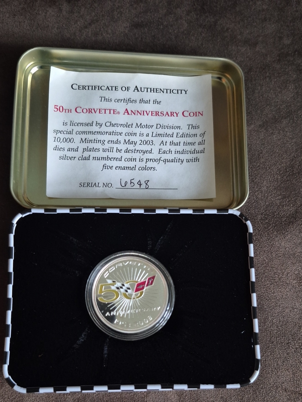 Corvette 50th Anniversary Commemorative Coin - Silver with Gold & Red Accents